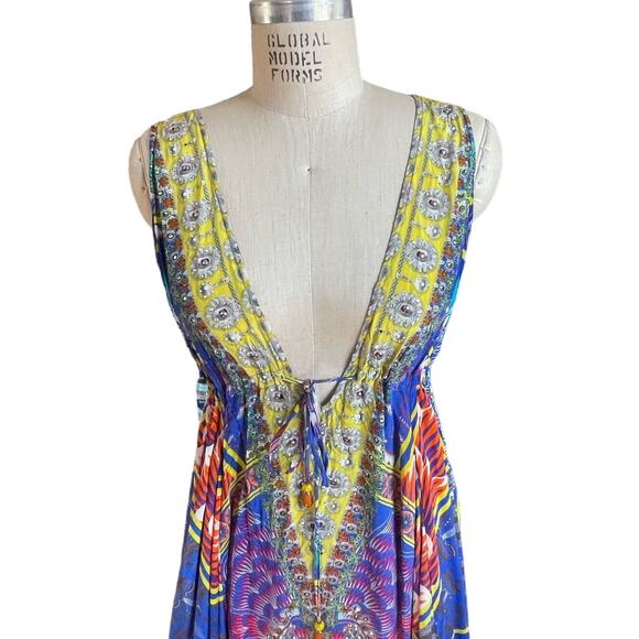Camilla 100% Silk Swarovski Beaded V-Neck Bright Print Maxi Dress Size Medium/Lg - Picture 4 of 11